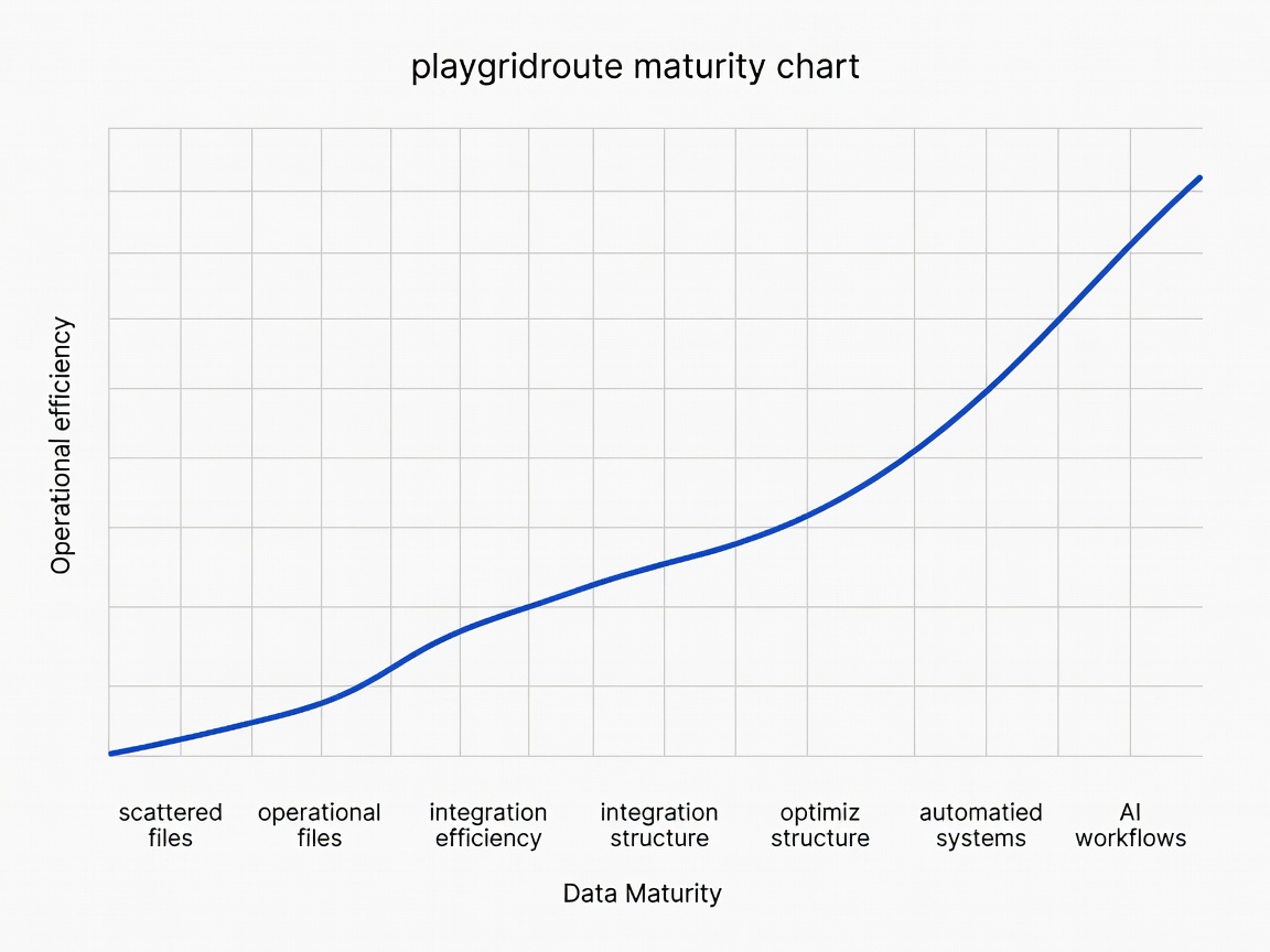 A line chart mapping operational efficiency against data maturity stages, from scattered files to AI workflows